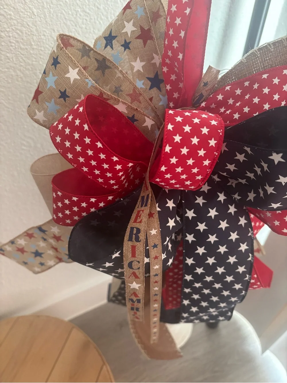 XLHandmade Patriotic Star Bow Americana Red, Navy & Natural Final Sale